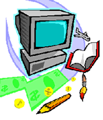 Image
              of computer with book, pencil and other symbols of
              learning.