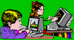 Kids
              sitting at computer.