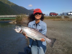 Kat holding her 12 lb. Coho.